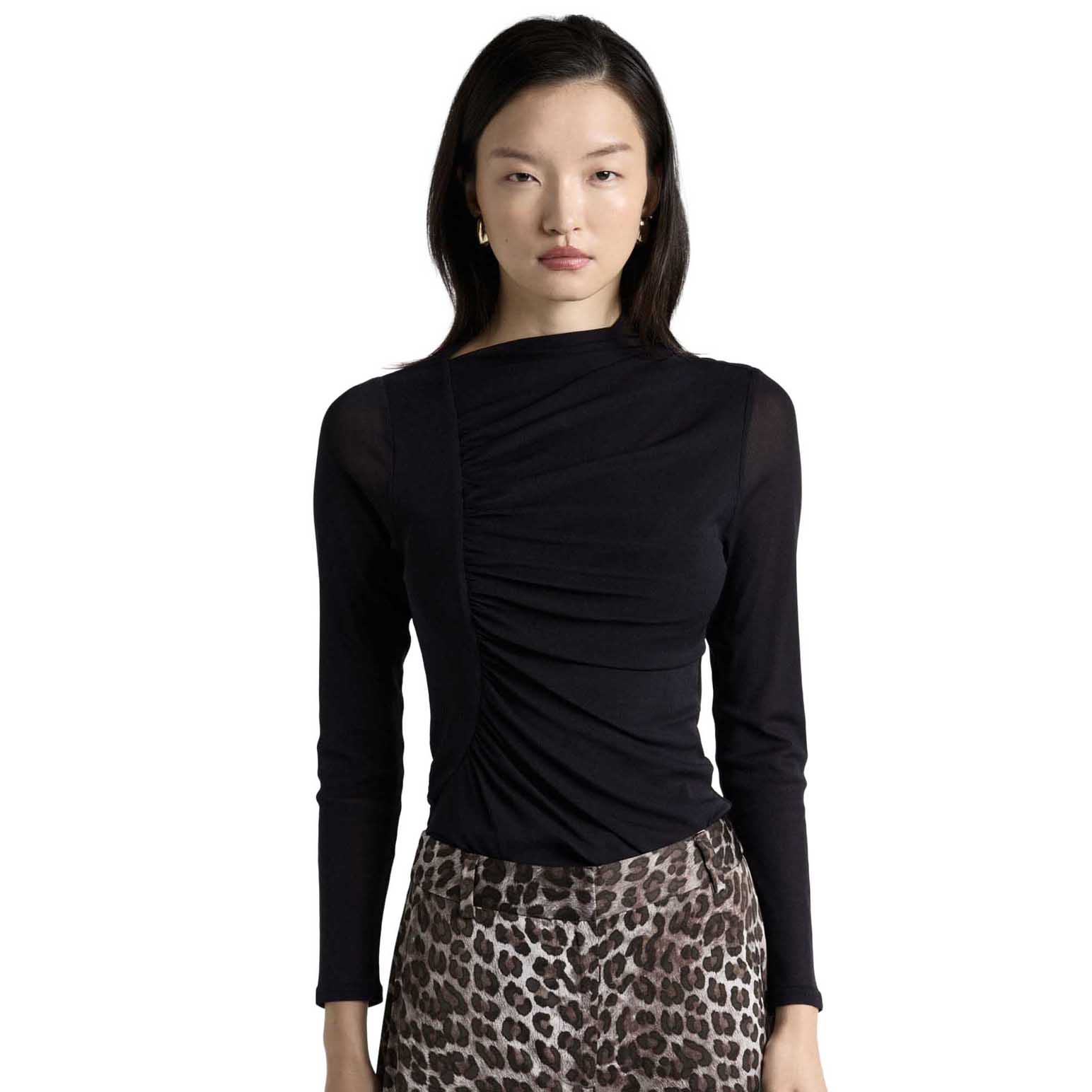 Cue Ruched Mesh Long Sleeve Top